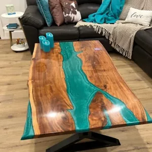 Green Epoxy Table , Handmade Coffee Table Top, Resin Table, River Cafe Table - Picture 1 of 8