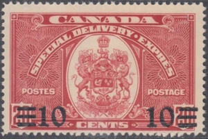 CANADÁ Sc# E9 MNH ABRIGO DE ARMAS DE CANADÁ RECARGADO 10¢ en 20¢ CARMÍN OSCURO - Imagen 1 de 1