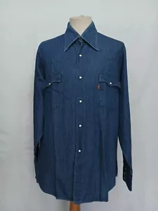 MINT Vtg 70s Levi's Orange R Tab Western Shirt Stone Snap Denim Indigo Cotton XL - Picture 1 of 11