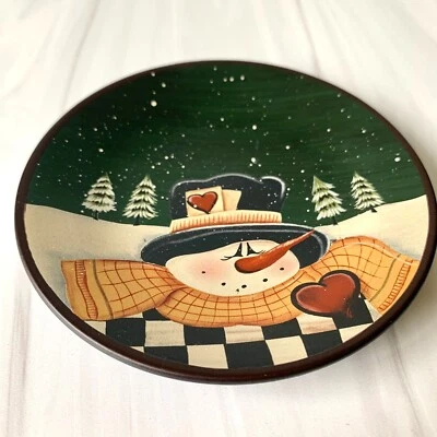 Crazy Mountain Snowman Plates Wall Mount Folk Art Primitive Collectible 4.75” - Image 1 of 4