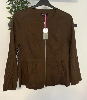 Jacket Size 14 By Marisota Linen Mix Peplum Jacket Chocolate Brown NEW - Image 1 of 4