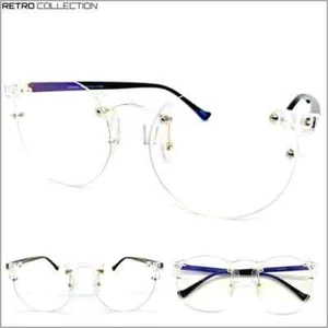 Men Women Classic VINTAGE RETRO Style Clear Lens EYE GLASSES Large Rimless Frame - Picture 1 of 8