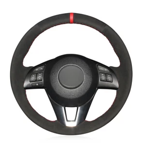 Black Suede Red Marker Steering Wheel Cover for Mazda 3 Axela Mazda 6 Atenza - Picture 1 of 14