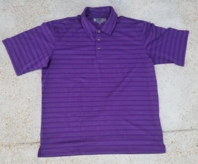 Pebble Beach Dry Luxe Performance Purple Striped Men's Polo Shirt Size XL - Image 1 of 4
