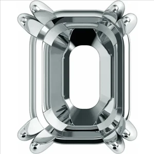 Cesta de oro blanco de 14 k corte esmeralda de 8 mm x 10 mm montaje de ajuste de 4 puntas dobles PESADA - Imagen 1 de 4
