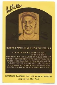 Bob Feller Signed Gold HOF Plaque Baseball Hall of Fame Autographed Postcard - Picture 1 of 2