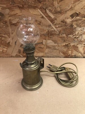 Ancienne Lampe Pigeon A Huile Électrifiée ABEILLE Laiton + Verre Vintage #A984 - Photo 1/4