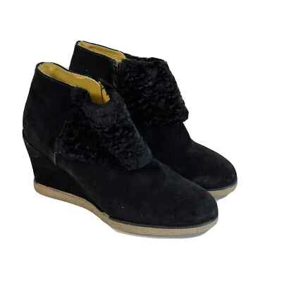 Bota anabela feminina Bettye Muller couro camurça preto tamanho 38,5 pele zíper lateral - Imagem 1 de 4