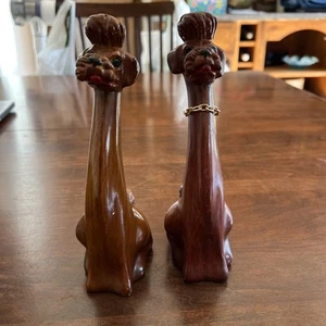 Vintage Wooden French Poodles Brown with Green Eyes Made In Hong Kong Sticker - Picture 1 of 5