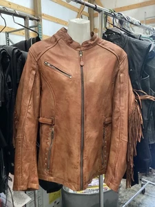 Woman’s Motorcycle Jacket/Coat, TAN Fringe, Vance Leather, Removable Liner - Picture 1 of 8
