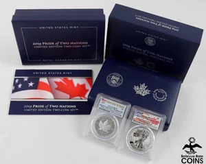 2019 Pride of Two Nations 2 Silver Coin Set: Silver Eagle & Maple Leaf PCGS PR70 - Picture 1 of 4