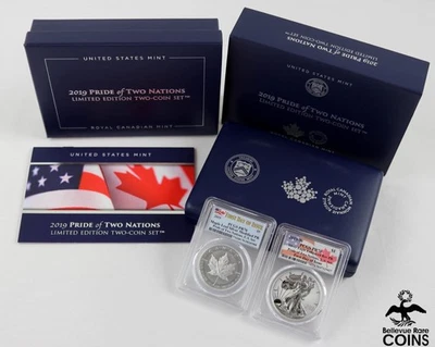 2019 Pride of Two Nations 2 Silver Coin Set: Silver Eagle & Maple Leaf PCGS PR70 - Image 1 of 4