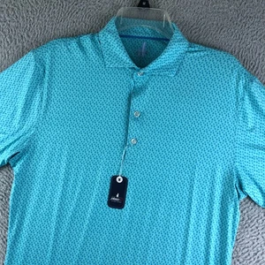 Neu mit Etikett Johnnie-O federleichtes Poloshirt für Herren klein blau Blätterdruck Gallo Golf - Bild 1 von 12