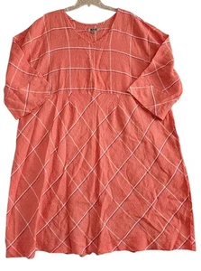 Vestido Dolman FLAX 2G Plus 20-22 para mujer 100 % lino coral a cuadros - Imagen 1 de 3