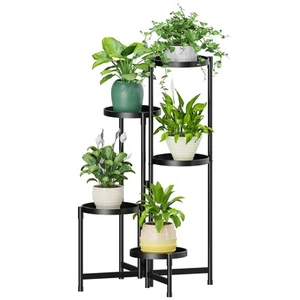 Metal Plant Stand Indoor Outdoor for Multiple Plants 5 Tiered Folding Corner ... - Picture 1 of 9