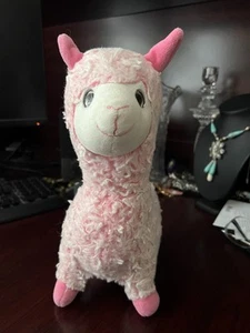 "Juguete de peluche de llama rosa arco rosa suave rizado abrazable 10"" de alto" - Imagen 1 de 10
