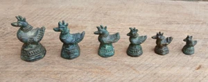 Set of 6 Bronze Rooster / Duck / Bird Opium Weights, 28g - 259g - Picture 1 of 17