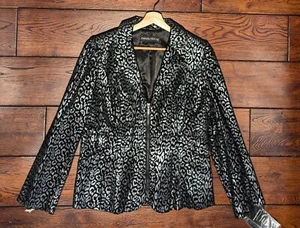 PAMELA McCOY LEOPARD SUEDE LEATHER GUM METAL METALLIC PRINT JACKET SIZE M - NWT - Picture 1 of 24