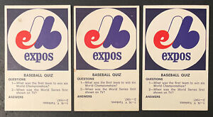 Lot Of (3) 1970 FLEER MLB Baseball Quiz Cards Montreal Expos