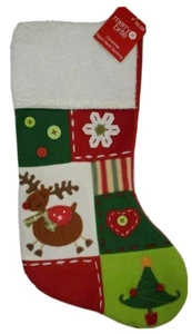 Christmas Stocking Felt Reindeer Buttons Xmas Tree 18" Faux Fur Trim - Picture 1 of 9