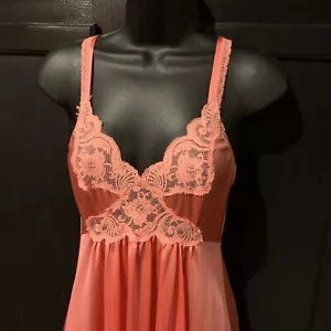 0659 VTG Miss Elaine Long Ivory Nightgown Embroidered Flower Lace Slip Dress Sm - Picture 1 of 10