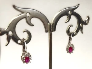 ORECCHINI LOBO ORO BIANCO 18 KT 750 DONNA ZIRCONE ROSSO RUBINO + T DIAMANTE - Foto 1 di 2