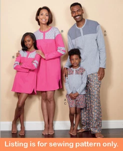 SEWING PATTERN Matching Pajamas Nightshirt - Boys Girls Men Women Christmas 6531 - Picture 1 of 3