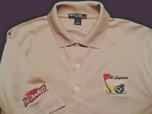 Neu ohne Etikett beige/hellbraun Polyester Sport Authority Größe SM. Polo Golf Shirt mit Logos. - Bild 1 von 2