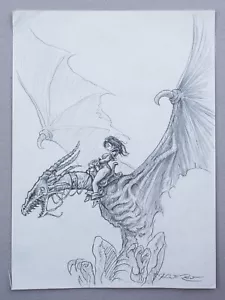 Croquis original Pascal MOGUEROU, dragon, Korrigans, légendes Bretagne - Foto 1 di 1