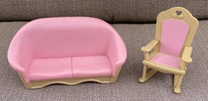 1993 Vintage Fisher Price Loving Family Furniture Sofa and Rocking Chair Pink - Picture 1 of 11