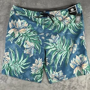 Volcom Swim Trunks Mens 40x10 Board Shorts Blue Green Polydactal New $50 - Picture 1 of 14