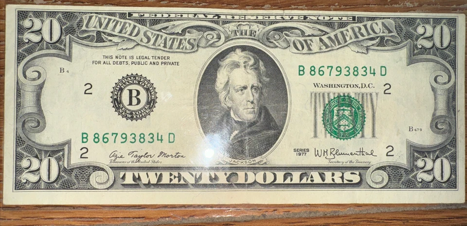 1977 $20 Twenty Dollar Bill (OFFSET) Note B New York Vintage Old Currency - Image 1 of 1