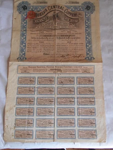 Certificado de acciones vintage bonos acciones Huelva central minería cobre 1906 - Imagen 1 de 6