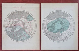 North Pole Isotherms Magnetic Zones 1865 Baehr lot x 2 scientific maps - Picture 1 of 3