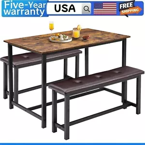 Dining Table Set for 4 Kitchen Table W/2 Benches Upholstered Benches Apartment - Picture 1 of 14