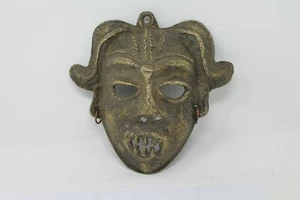 Antique Original Bronze Tribal African Mask Sculpture With Copper Earning NH6278 - Picture 1 of 12