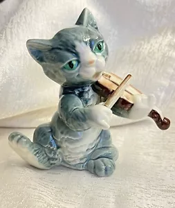 Vintage Goebel Cat Playing Violin Fiddle Porcelain Figurine #33132 - Picture 1 of 9