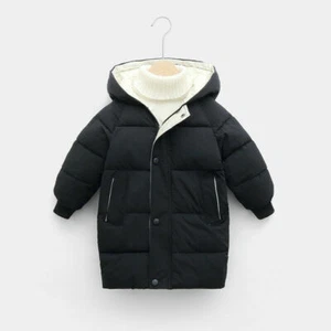 Winter Kids Girls Boys Long Padded Down Coats Jacket Hooded Parka Warm Outerwear - Picture 1 of 10