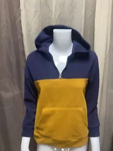 OLD NAVY Color Block Blue Yellow Hoodie SweatshirtL (10-12) Zip 1/4 Retro - Picture 1 of 4