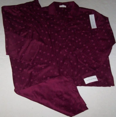 NWT Miss Elaine CRANBERRY WINE CIRCLE/DOTS Brushed-Back SATIN Pajama Set Women L - Image 1 of 4