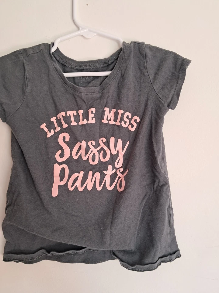Camiseta Niñas 5t Lugar Infantil "Little Miss Sassy Pants" Gris Rosa Manga Corta Foto 1 de 3