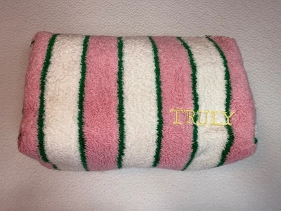 VERDADERAMENTE Rosa Blanco Rayas Tela Terry Maquillaje Bolsa 10x6 Cremallera Estuche Cosmético  Foto 1 de 4