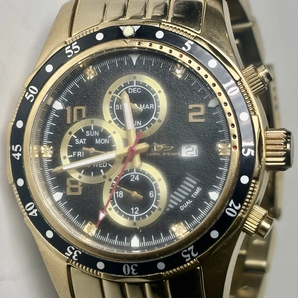 Reloj Daniel Steiger Alphagraph oro francés para hombre cronógrafo día fecha DS 8098 Foto 1 de 4