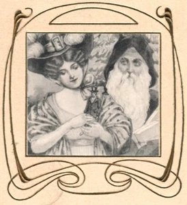 Jugendstil Weihnachtsmann hübsche Dame Weihnachten Postkarte - Bild 1 von 3
