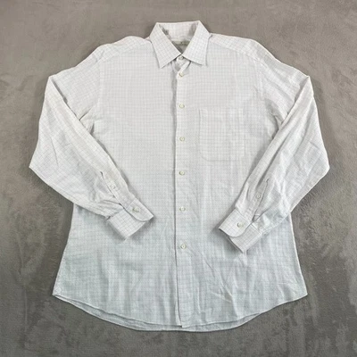 Ermenegildo Zegna Shirt Men Large White Brown Blue Check Long Sleeve Designer - Image 1 of 4