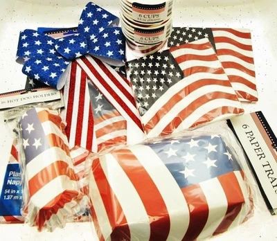 Patriot Flag Table Setting Party Picnic Stars Stripes Memorial Veterans July 4 - Image 1 of 4