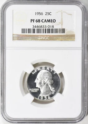 1956 Washington Quarter NGC PF68 Cameo Brilliant White PR68 Frosty - Image 1 of 2