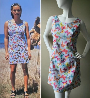 90-е сплав каталог бабочка Shift платье на лак для волос XL хлопок саржи синий - Изображение 1 из 4