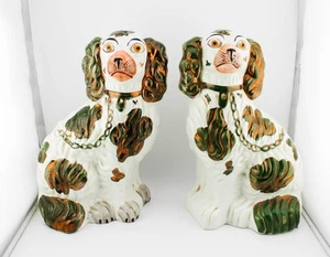 1800S ANTIQUE STAFFORDSHIRE SPANIELS DOG SET LARGE - Picture 1 of 9