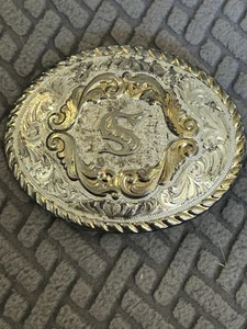 Montana Silversmiths Vintage Inicial S Hebilla de Cinturón Placa Plateada Western Niños Niño - Imagen 1 de 6